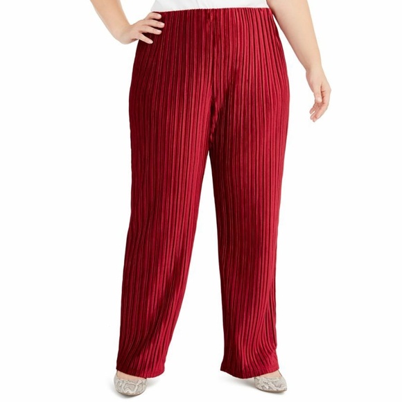 $89 (NWT) Women's Alfani Red Pleated Velvet Pull On Pants, Plus Sizes 1X/2X/3X - Picture 1 of 15